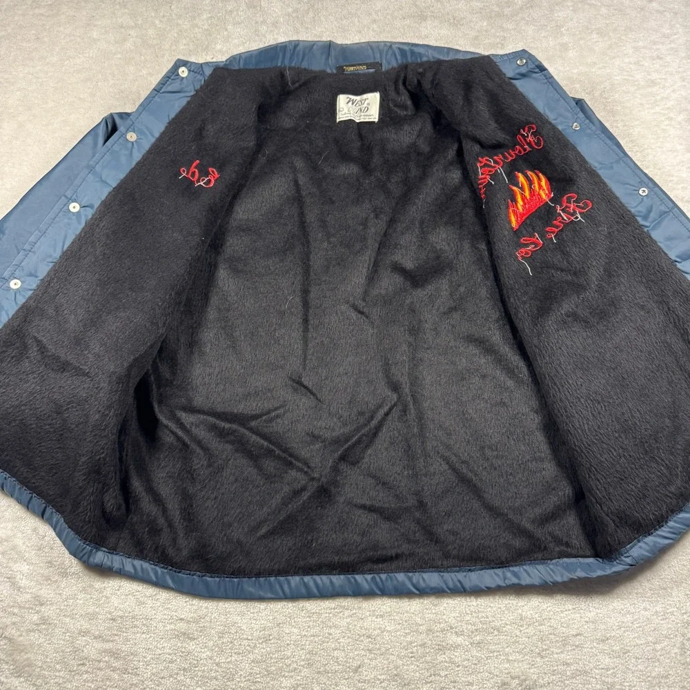 West Wind Coaches Jacket Mens L Blue Flourtown Fire Co Embroidered Fur Lined